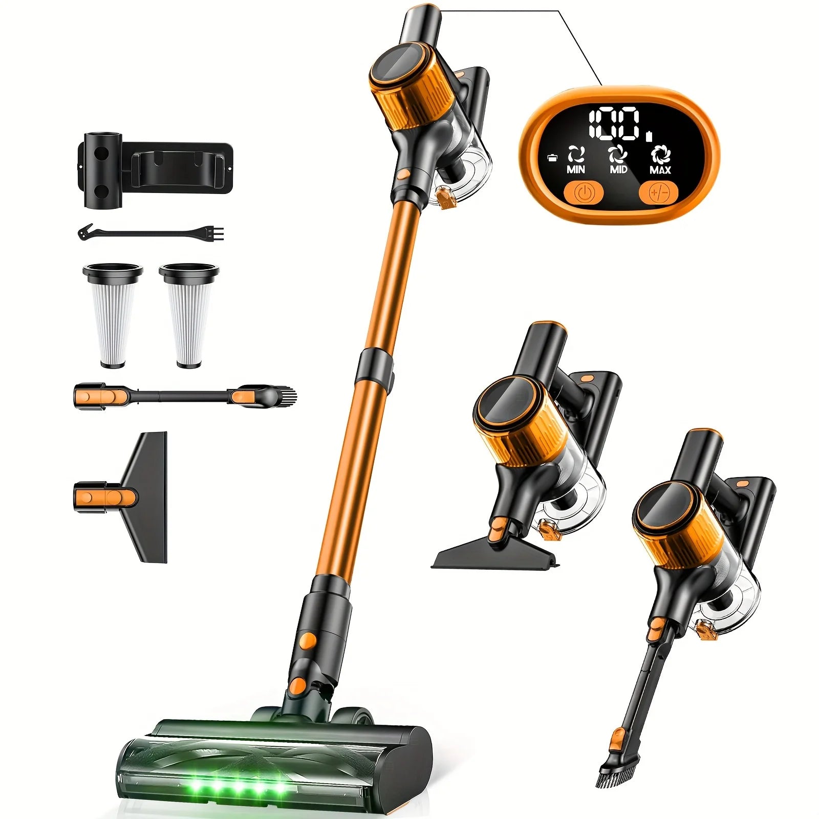 6-in-1 Cordless Vacuum Cleaner with LED Display - Powerful Suction for Hardwood, Carpet & Pet Hair, Anti-Tangle, Rechargeable