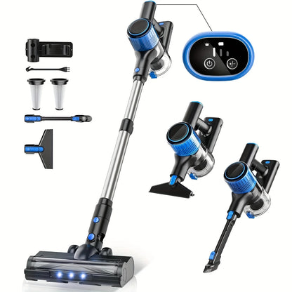 6-in-1 Cordless Vacuum Cleaner with LED Display - Powerful Suction for Hardwood, Carpet & Pet Hair, Anti-Tangle, Rechargeable