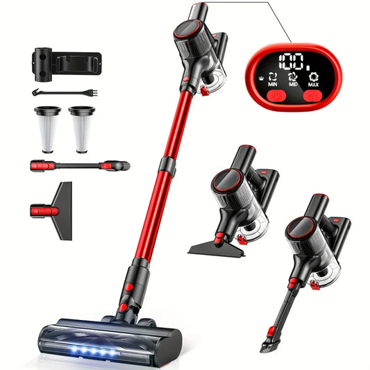 6-in-1 Cordless Vacuum Cleaner with LED Display - Powerful Suction for Hardwood, Carpet & Pet Hair, Anti-Tangle, Rechargeable