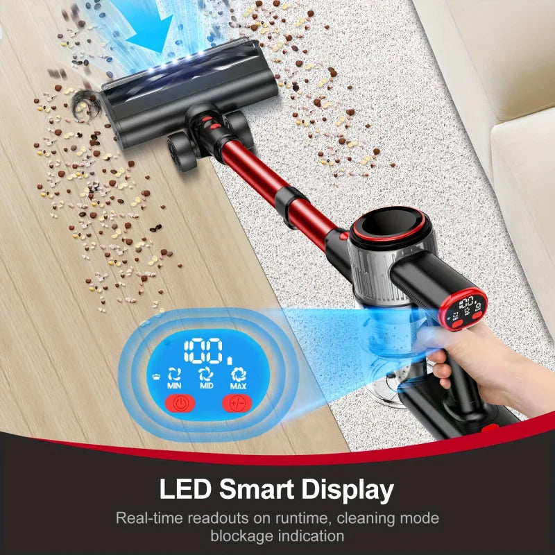 6-in-1 Cordless Vacuum Cleaner with LED Display - Powerful Suction for Hardwood, Carpet & Pet Hair, Anti-Tangle, Rechargeable